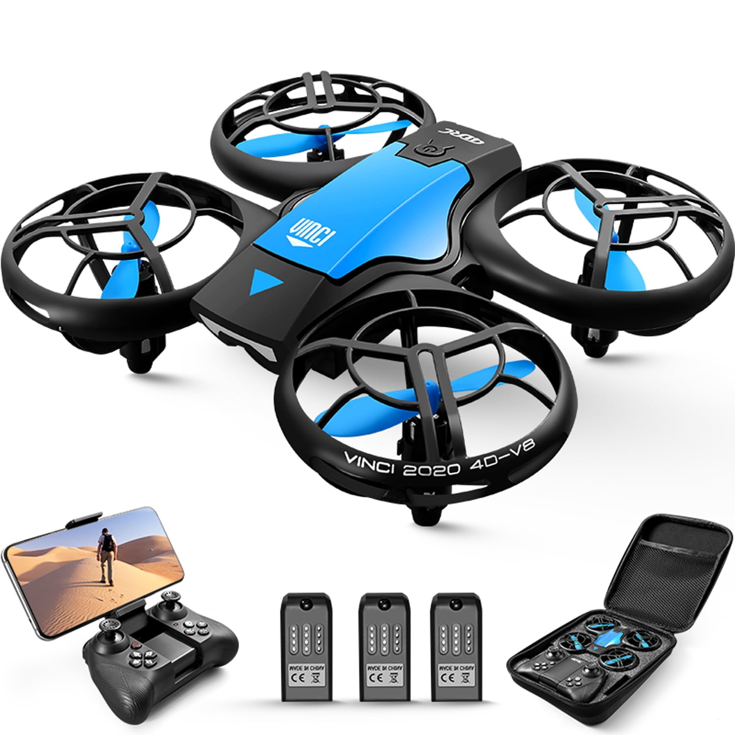 4DRC V8 blue compacte mini drone met camera fly more kit