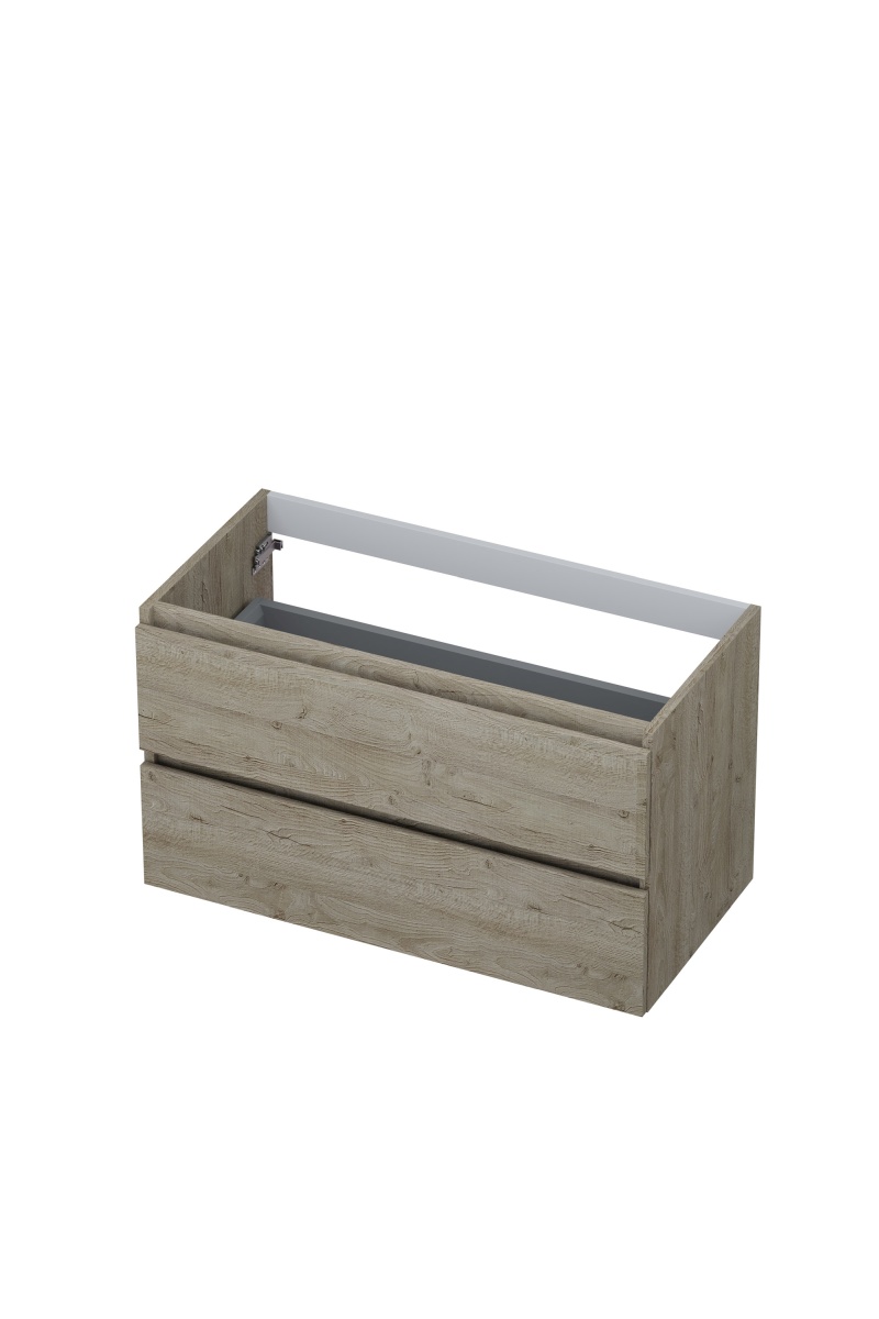 INK Onderkast  2 laden greeploos met houten keerlijst 90 cm x 45 cm x 52 cm Greige eiken 1257139