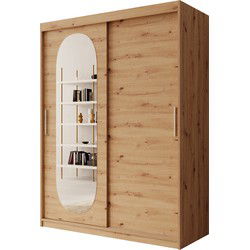 Meubella Kledingkast Bodhi - Eiken - 150 cm - Met spiegel