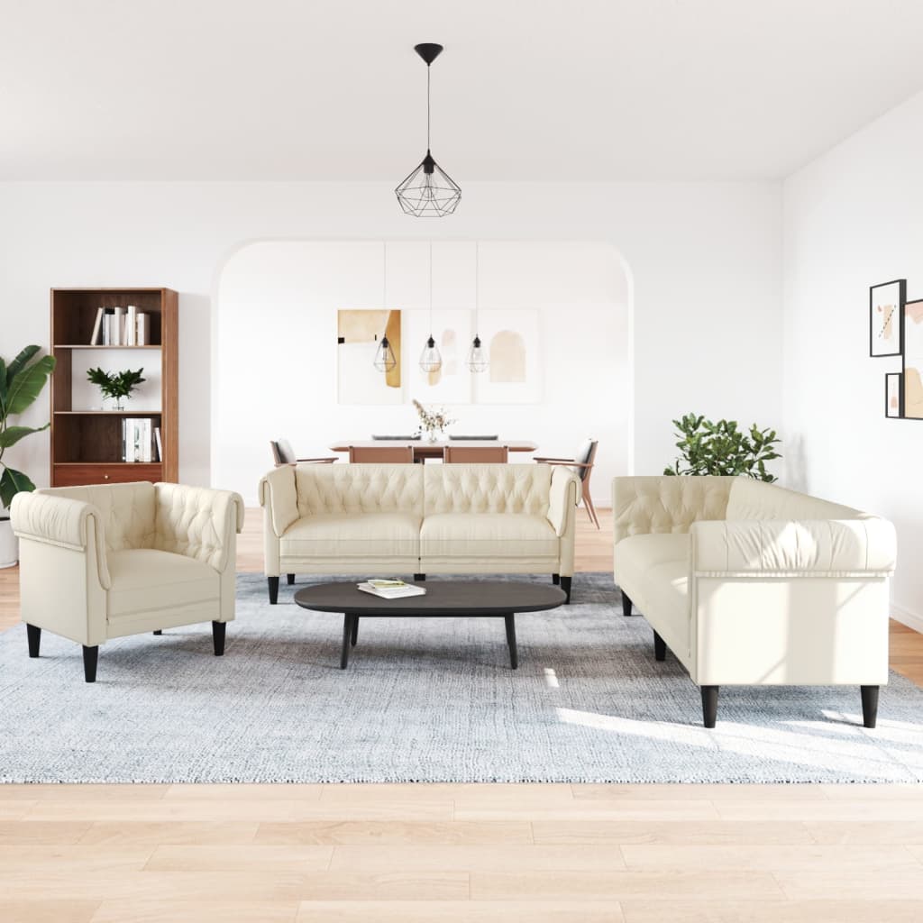 vidaXL 3-delige Loungeset stof crèmekleurig