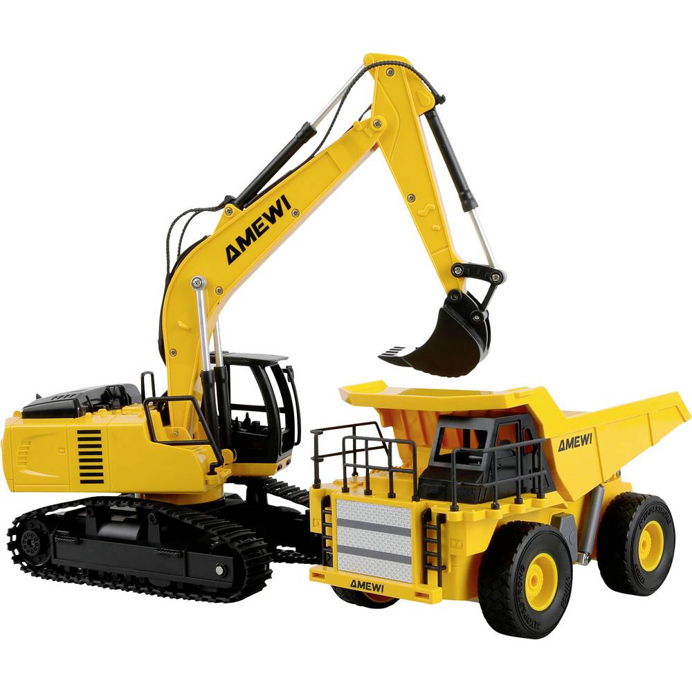 Amewi 22710 2-in-1 Set Kipper & Kettenbagger 1:24 Elektro RC functiemodel voor beginners RTR Met lichteffect
