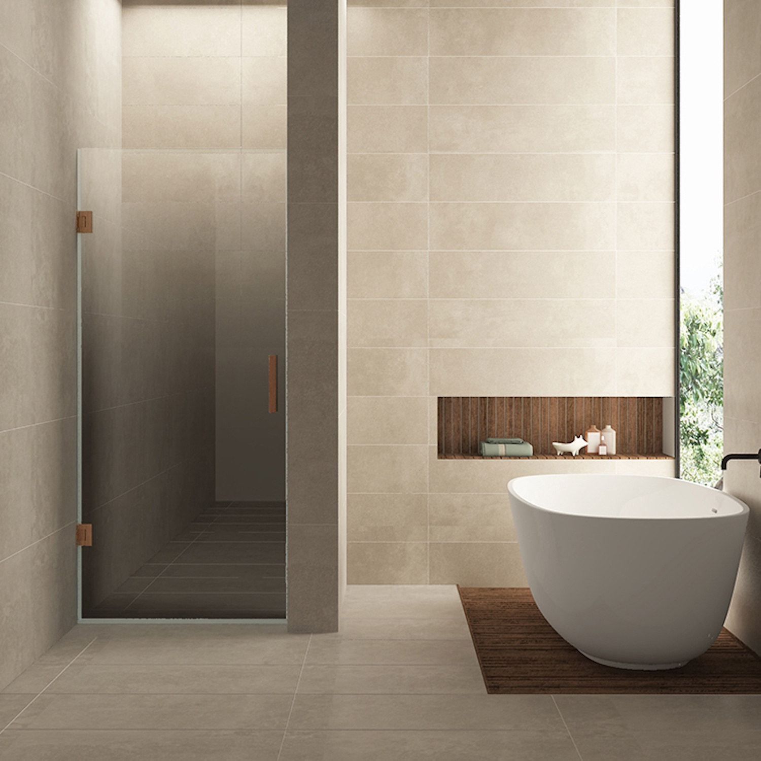 Wiesbaden Nisdeur Links  Less 80x200 cm 8 mm Nano Spiegelrook- Naar Helder Glas Geborsteld Brons Koper