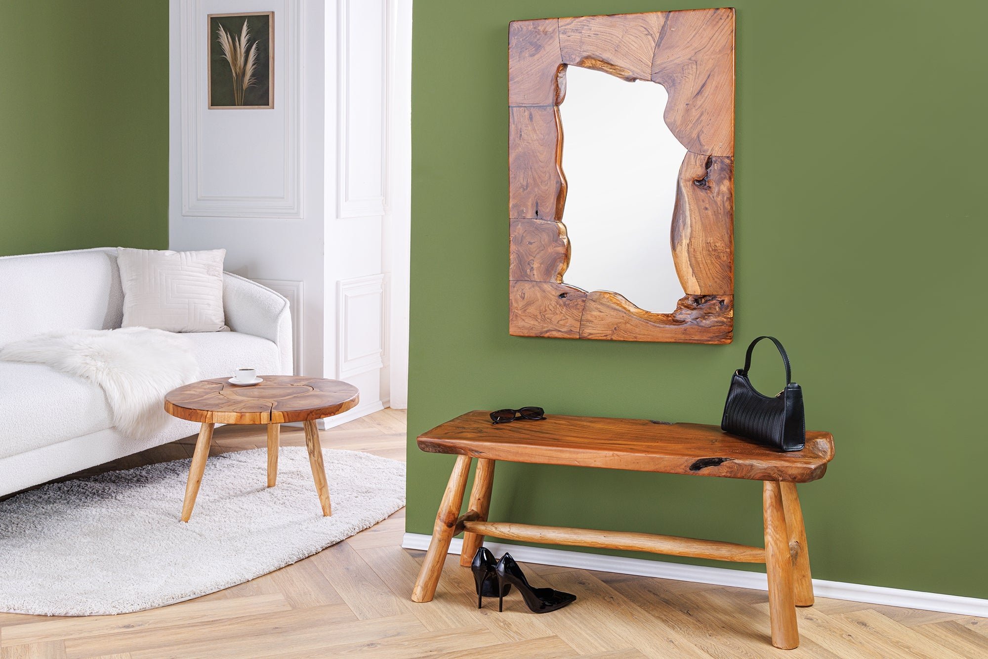 Invicta Interior Bank ROOT 100cm teakhout naturel bruin met houten stang - 44709