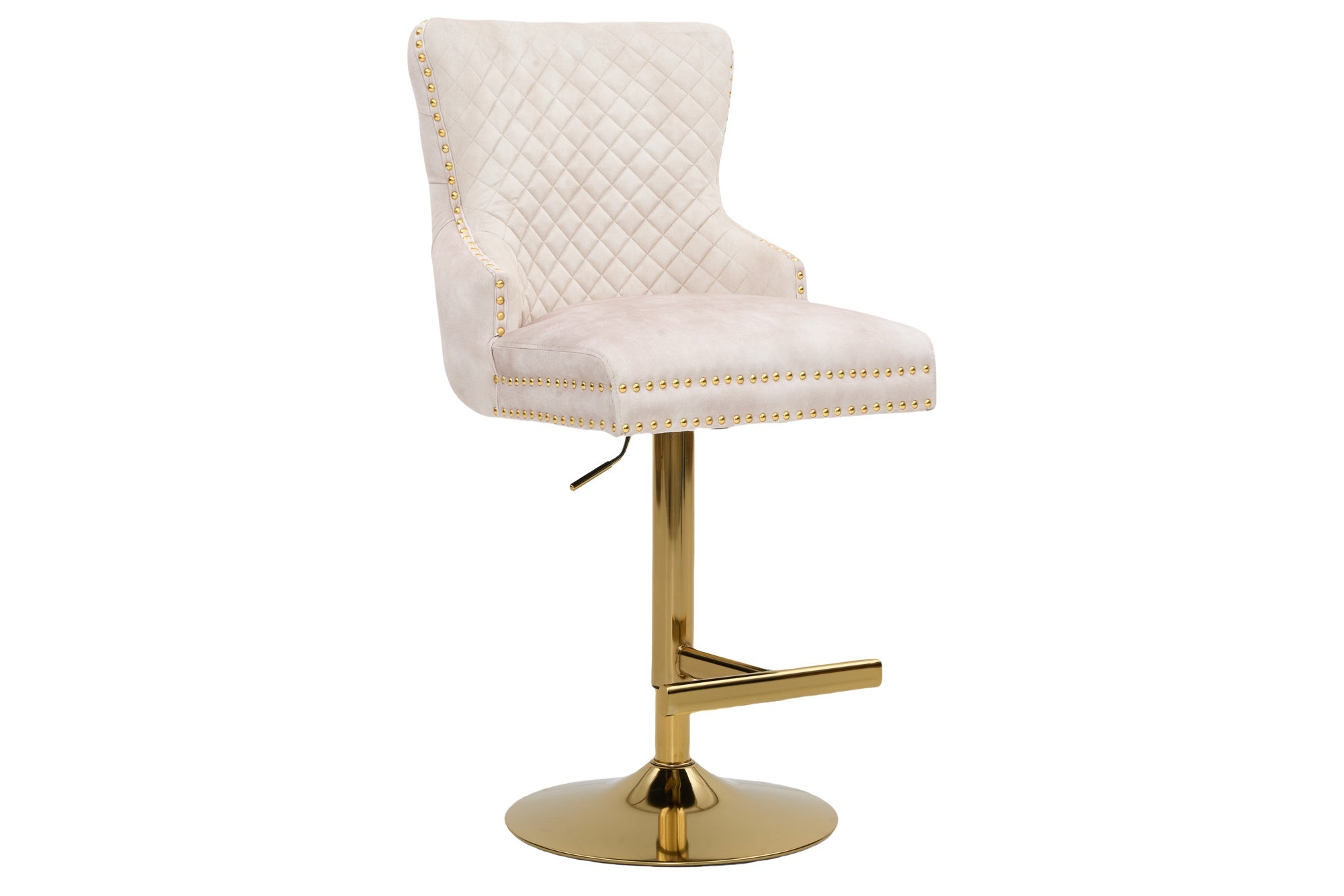 Invicta Interior Barstoel CASTLE in hoogte verstelbaar met leeuwenkop handvat fluweel beige gouden poten in barokstijl - 46149