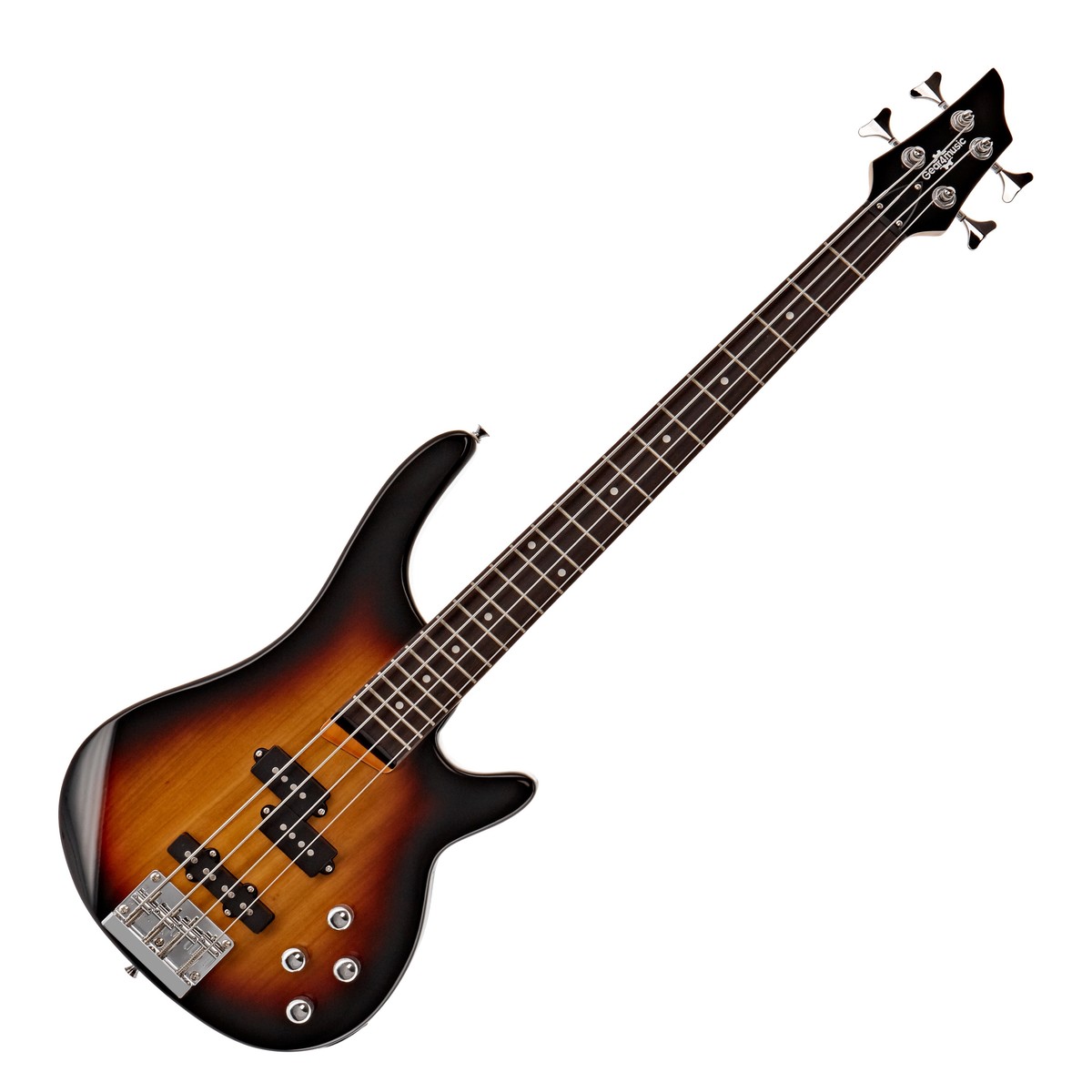 Gear4Music Chicago Short Scale Basgitaar van  Sunburst