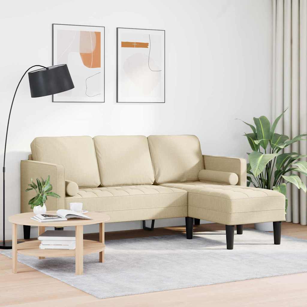 vidaXL Bank 3-zits L-vormig 160 cm stof crèmekleurig