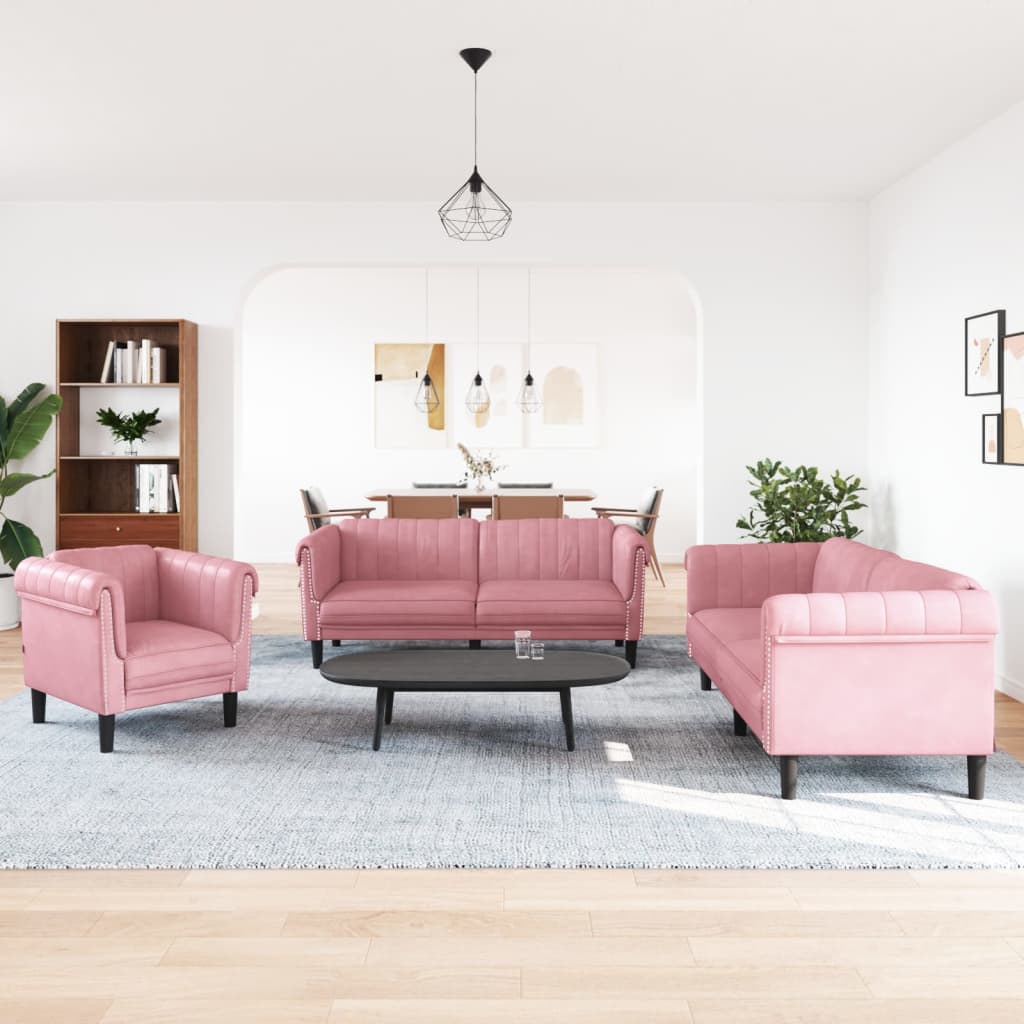 vidaXL 3-delige Loungeset fluweel roze