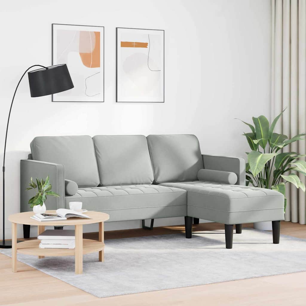 vidaXL Bank 3-zits met poef L-vormig 160 cm fluweel lichtgrijs