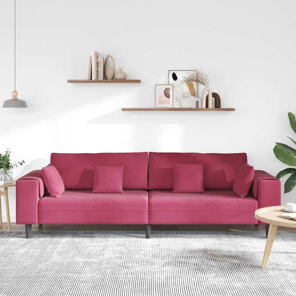 vidaXL Velours Bank met kussen Wijnrood 208 cm Fluweel