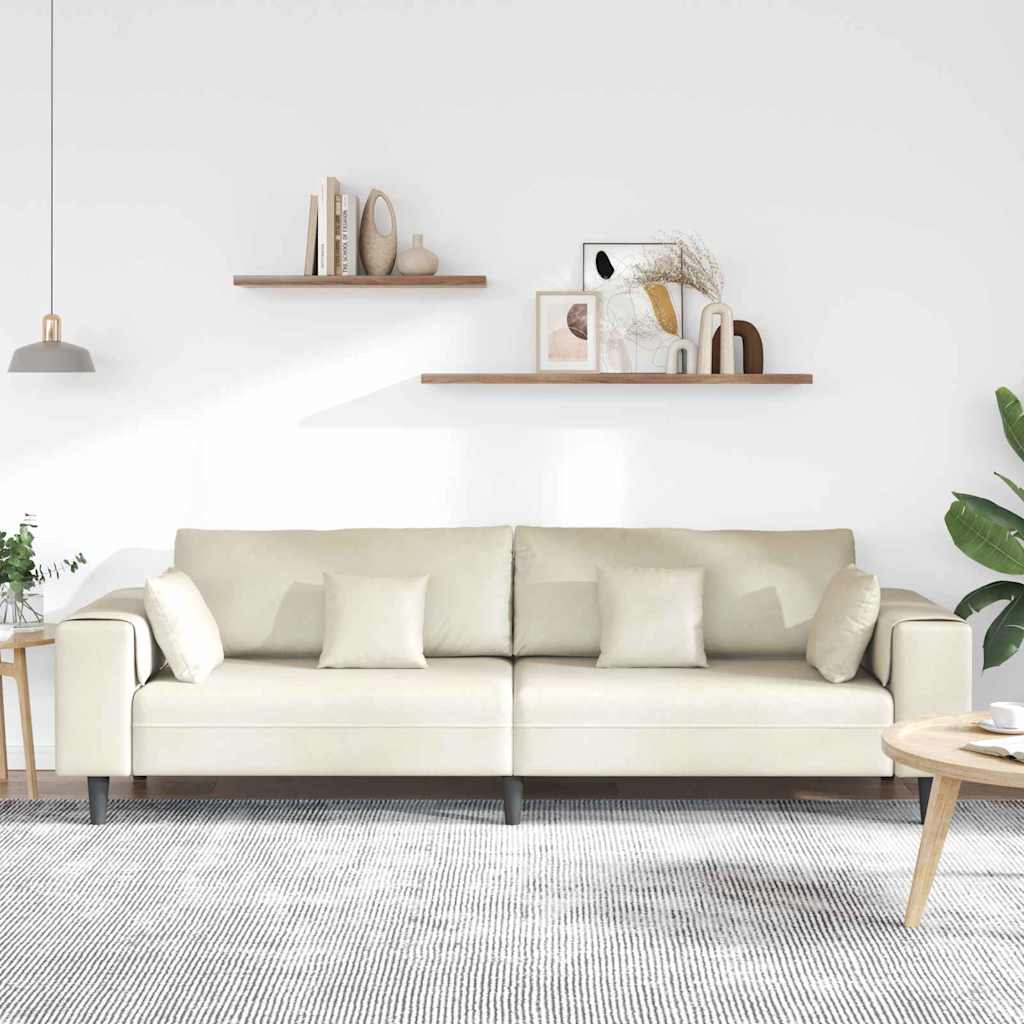 vidaXL Velours Bank met kussen Crème 208 cm Fluweel