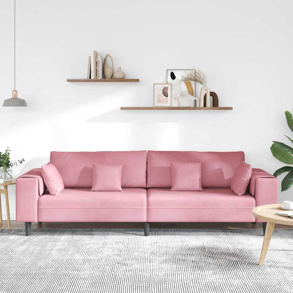 vidaXL Velours Bank met kussen Roze 209 cm Fluweel