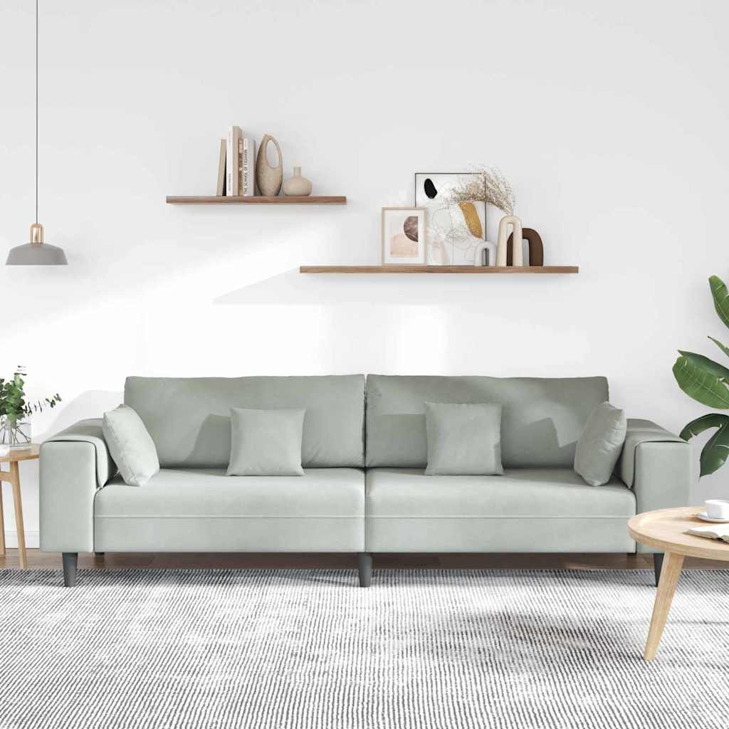 vidaXL Velours Bank met kussen Lichtgrijs 208 cm Fluweel