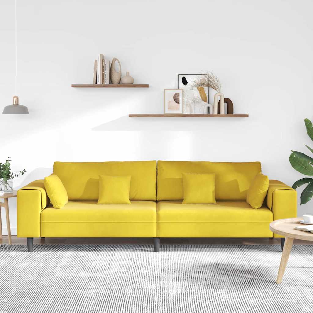 vidaXL Velours Bank met kussen Geel 210 cm Fluweel