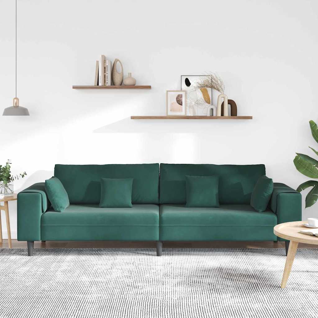 vidaXL Velours Bank met kussen Donkergroen 208 cm Fluweel