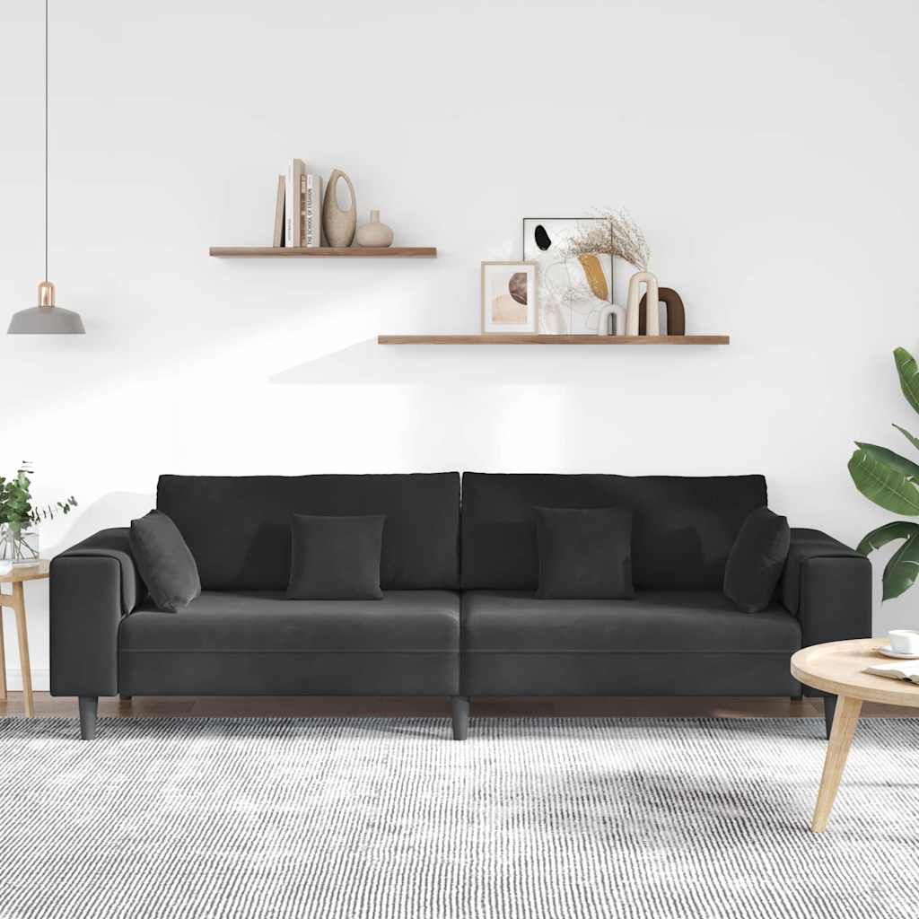 vidaXL Velours Bank met kussen Zwart 208 cm Fluweel