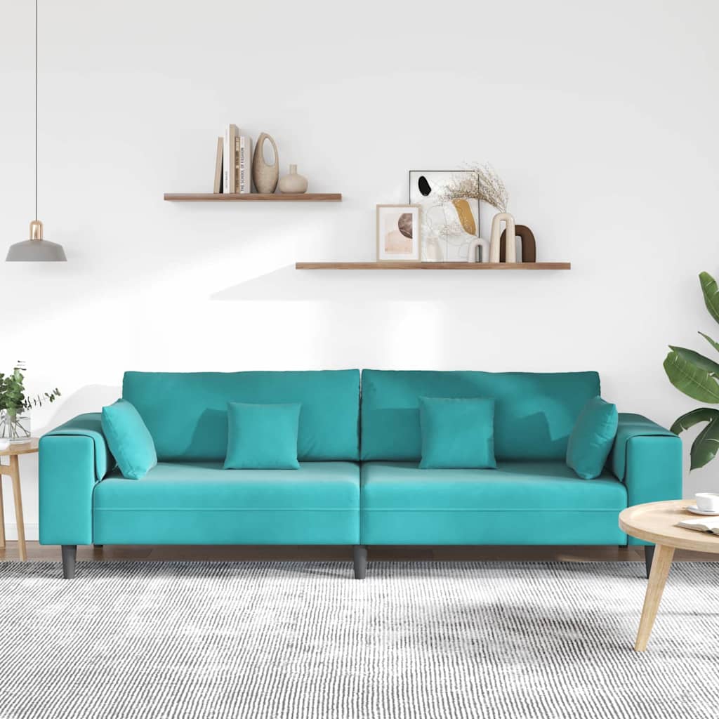 vidaXL Velours Bank met kussen Turquoise 208 cm Fluweel