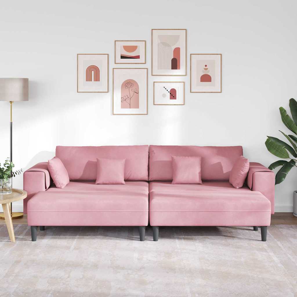 vidaXL Velours Bank met kussen 3 pcs Roze 208 cm Fluweel