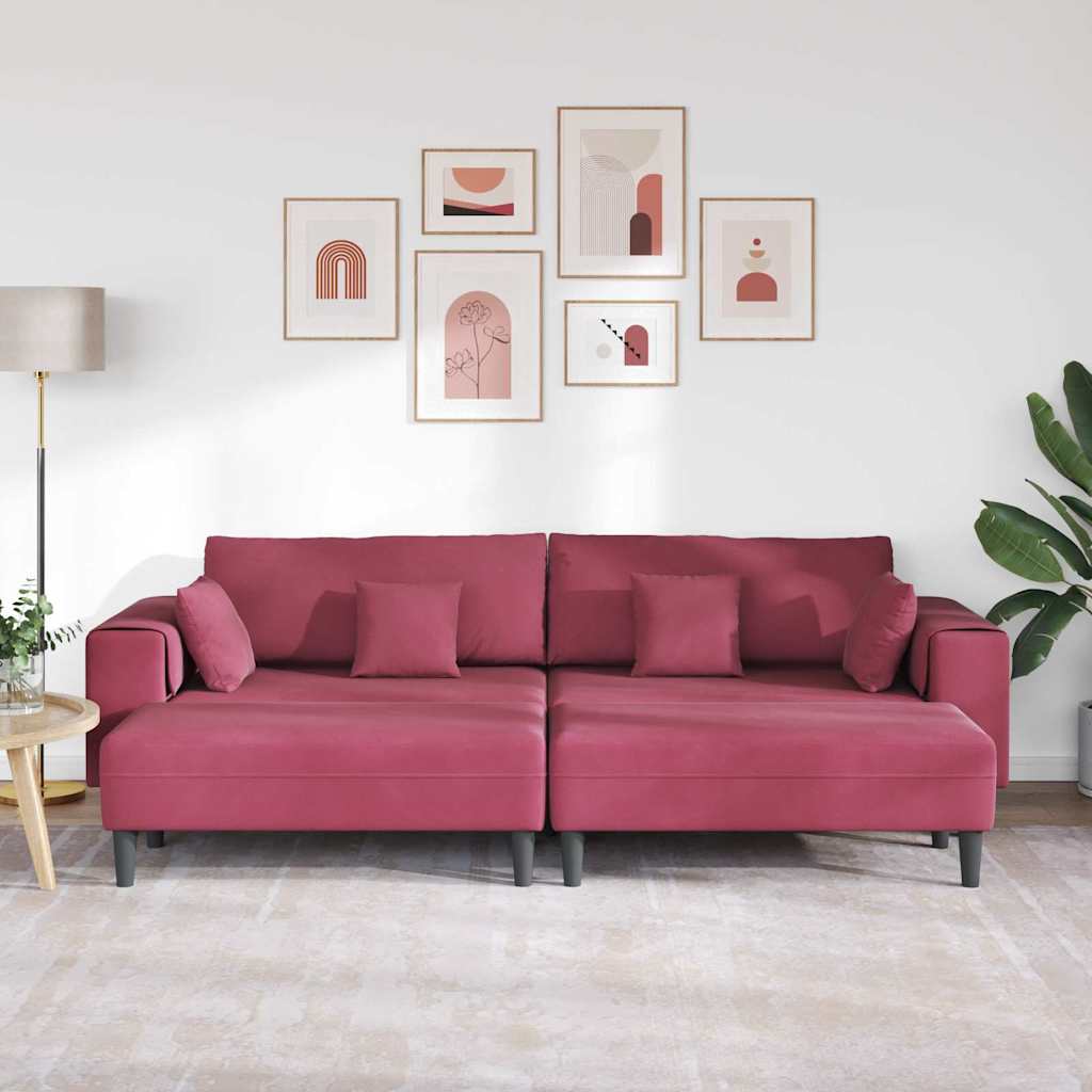 vidaXL Velours Bank met kussen 3 pcs Wijnrood 208 cm Fluweel