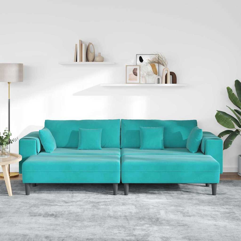 vidaXL Velours Bank met kussen 3 pcs Turquoise 208 cm Fluweel