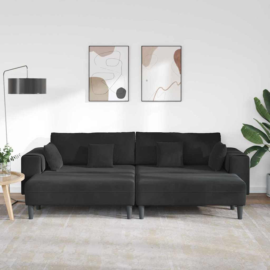 vidaXL Velours Bank met kussen 3 pcs Zwart 208 cm Fluweel