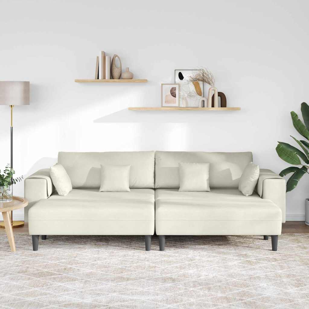 vidaXL Velours Bank met kussen 3 pcs Crème 208 cm Fluweel