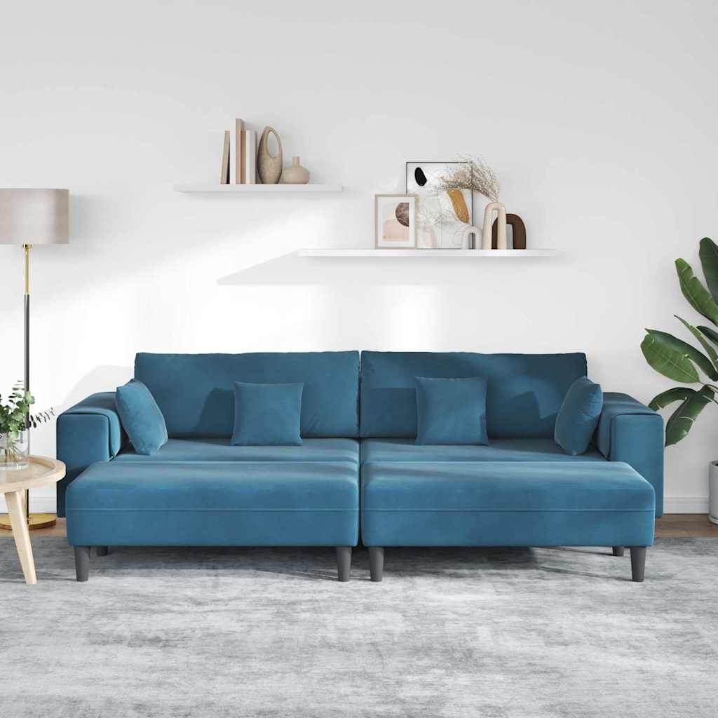 vidaXL Velours Bank met kussen 3 pcs Blauw 208 cm Fluweel
