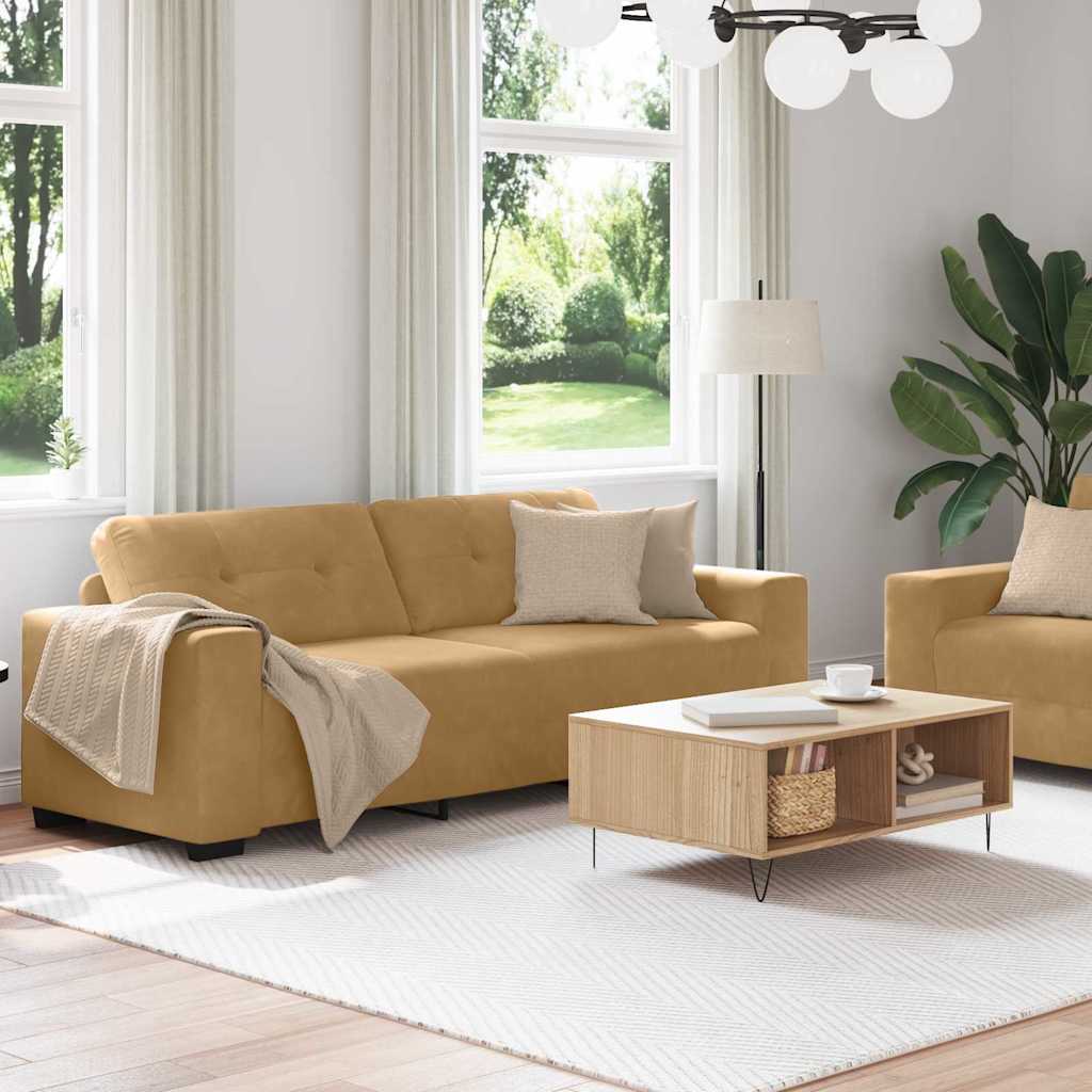 vidaXL 2-delige Bankenset met kussens fluweel bruin