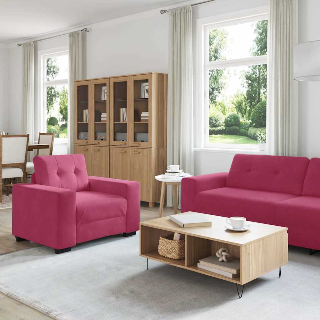 vidaXL Bankstel met kussen 3 pcs Wijnrood 221 x 78 x 80 cm Velvet
