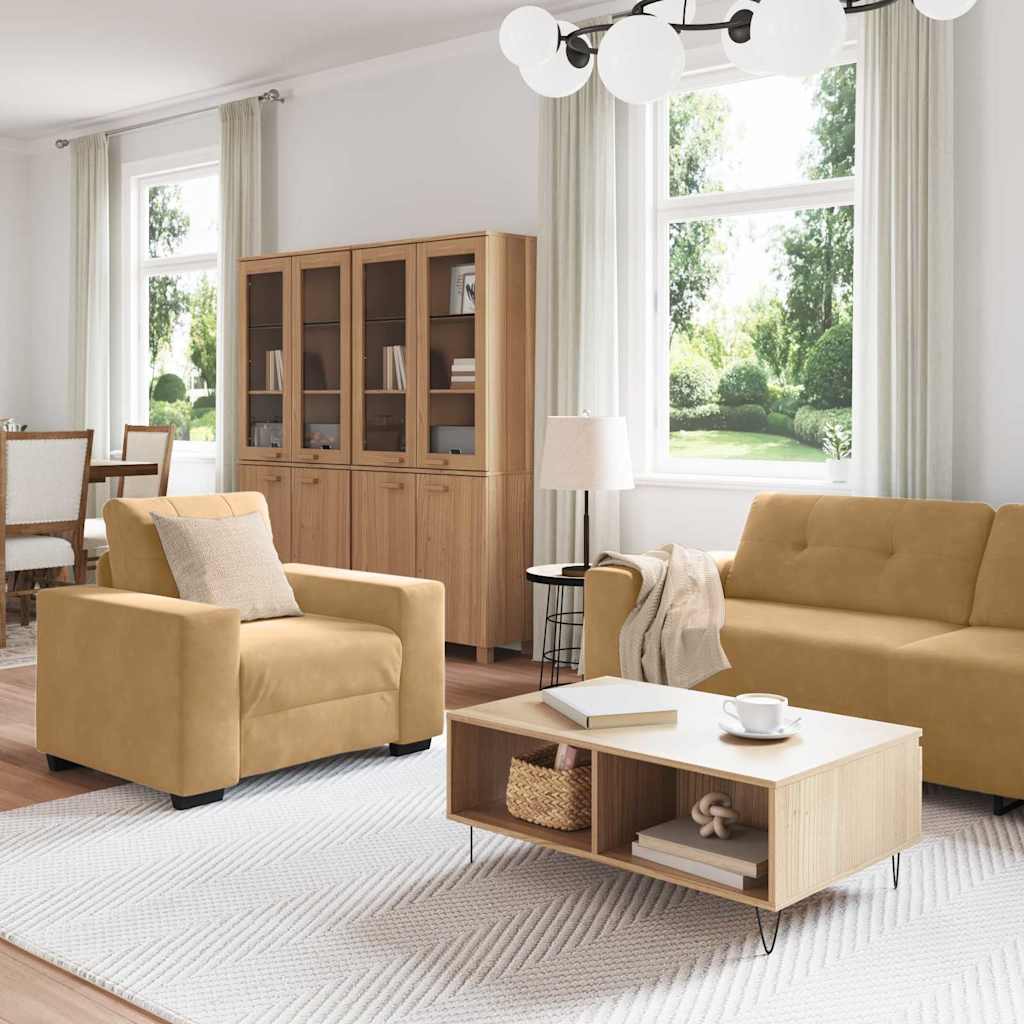 vidaXL Bankstel met kussen 3 pcs Bruin 221 x 78 x 80 cm Velvet