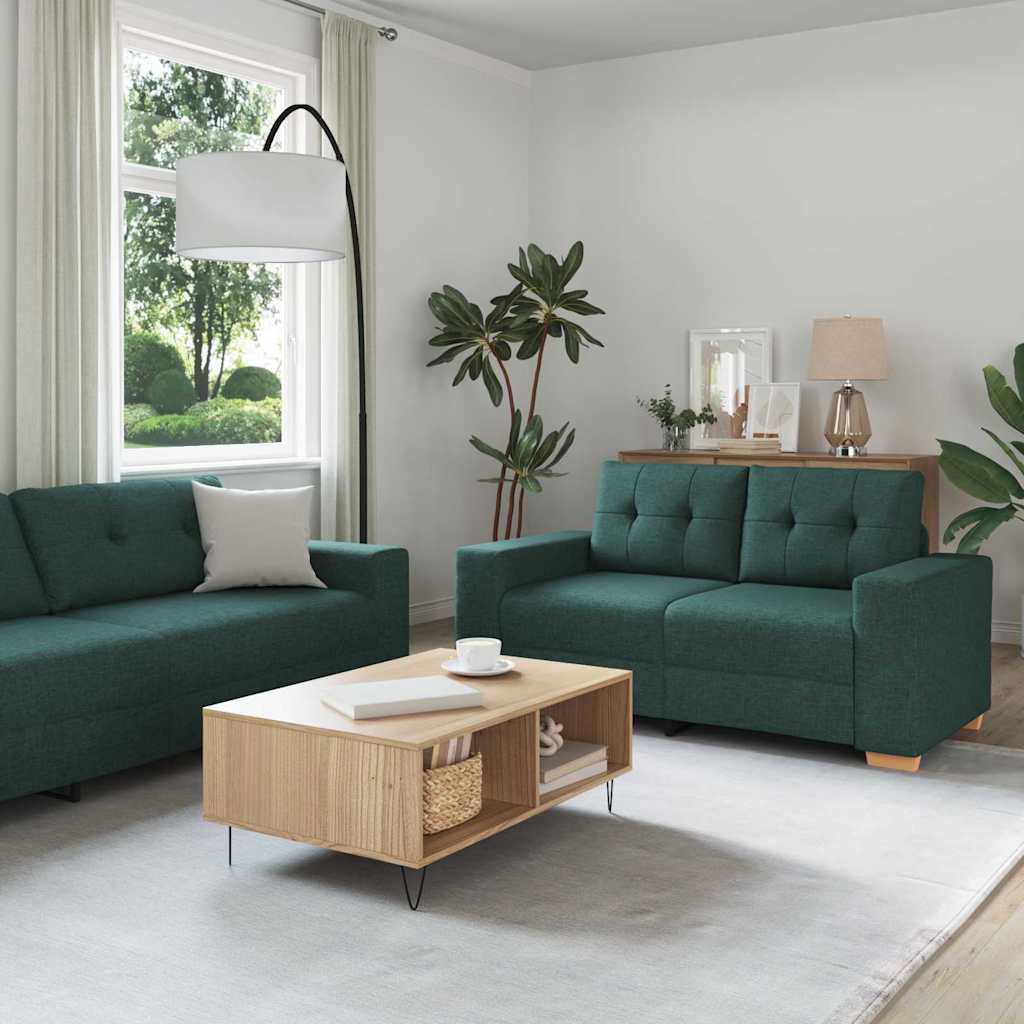 vidaXL Bankstel met kussen met kussen 3 pcs Donkergroen Stof