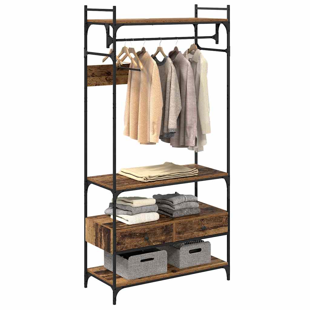 vidaXL Kledingkast met lade Oud hout 89 x 39 x 184.5 cm Bewerkt hout