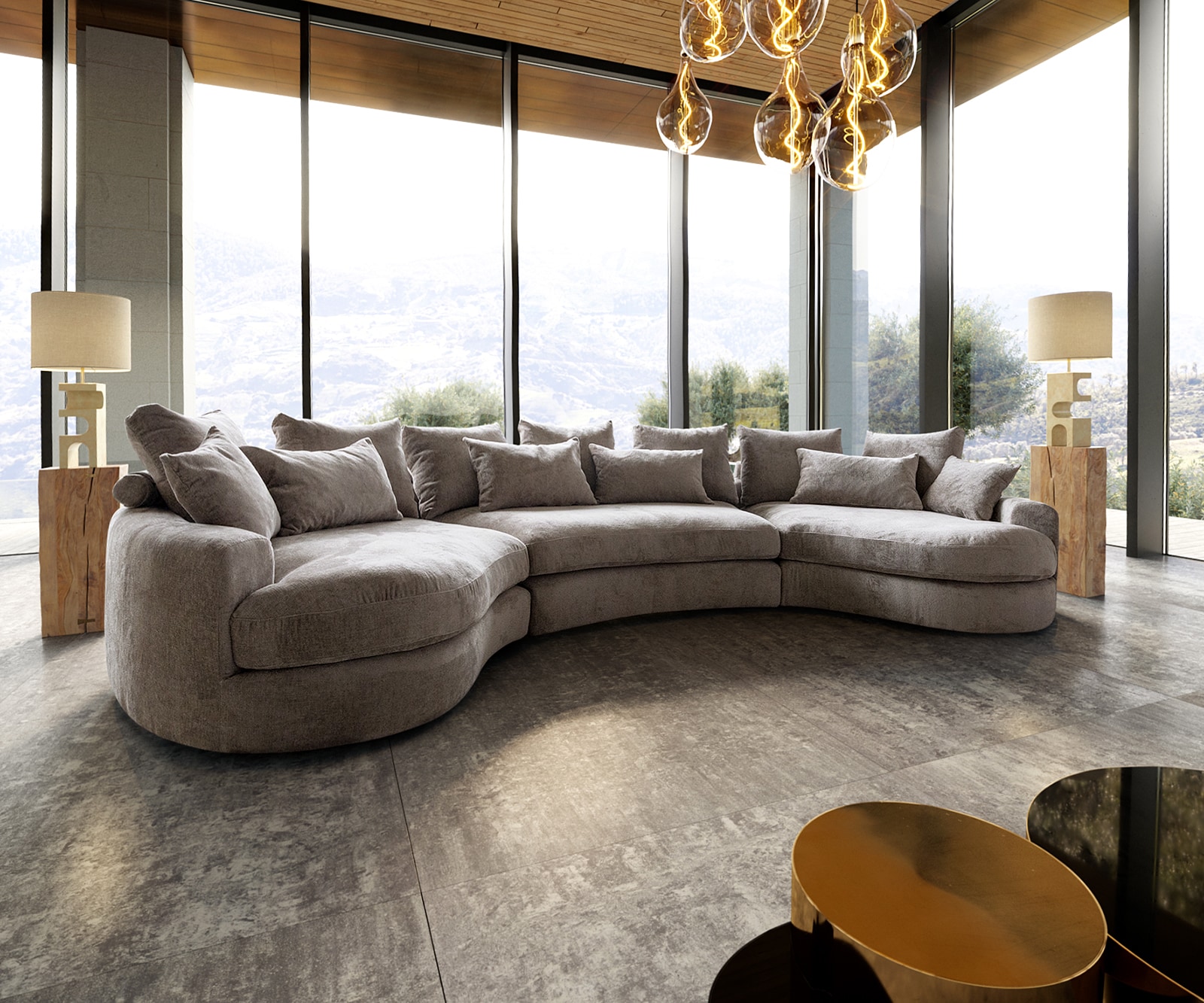 DELIFE Megasofa Estrea 410x155 cm Webstoff Taupe Rundsofa