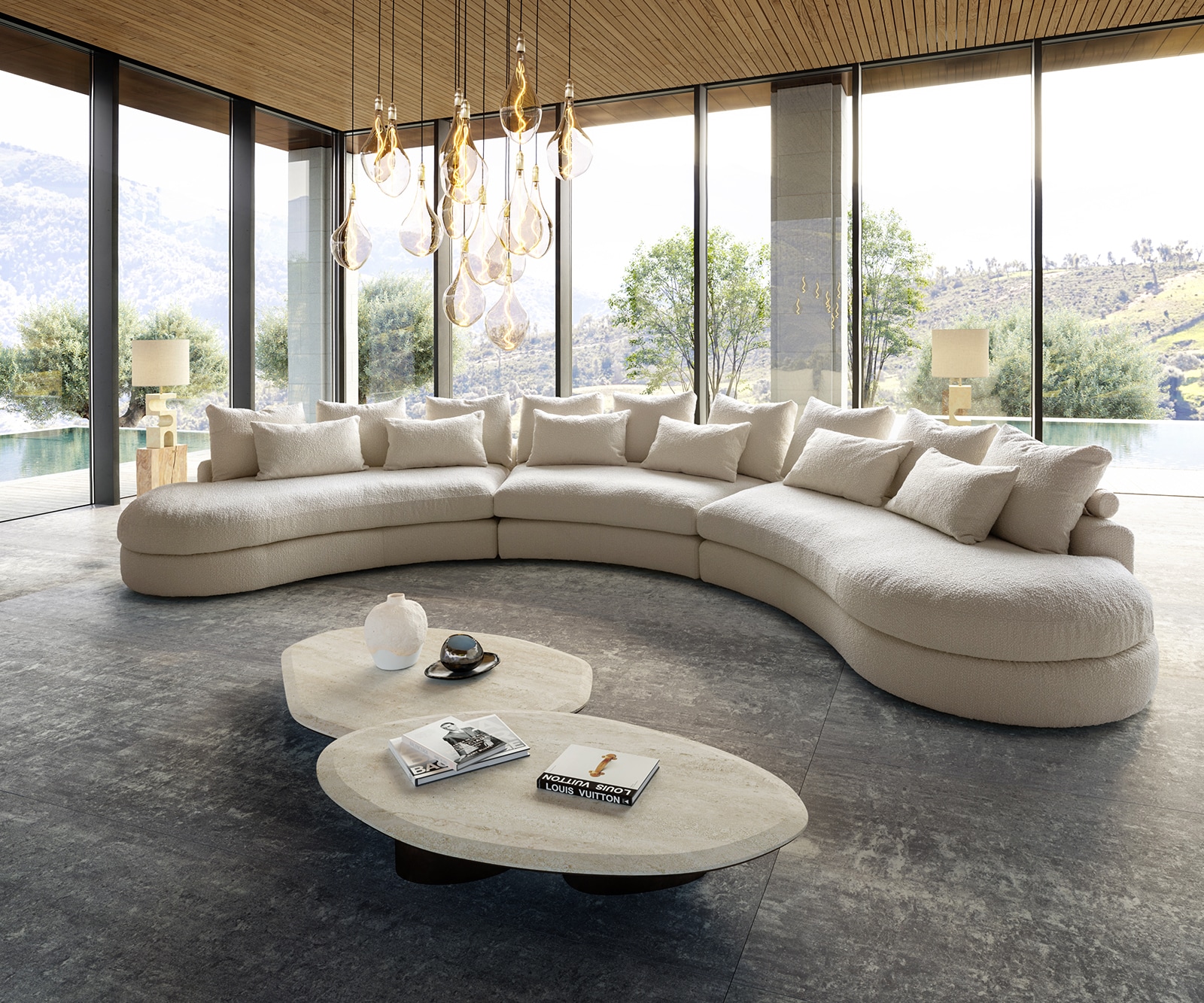 DELIFE Megasofa Estrea 500x250 cm Bouclé Creme-weiß Rundsofa