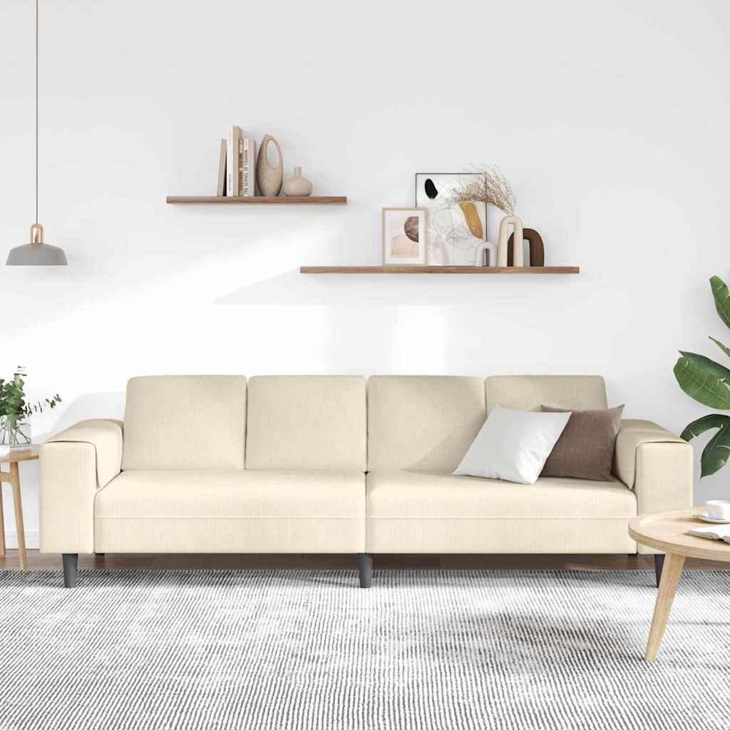 vidaXL Stoffen Bank met kussen Crème 208 cm Katoenen stof