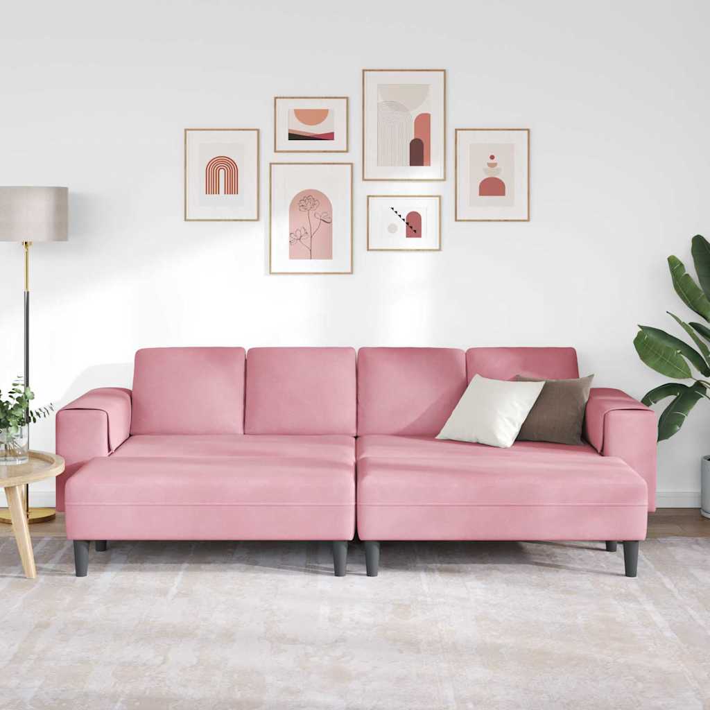vidaXL Bankstel 3 pcs Roze Fluweel