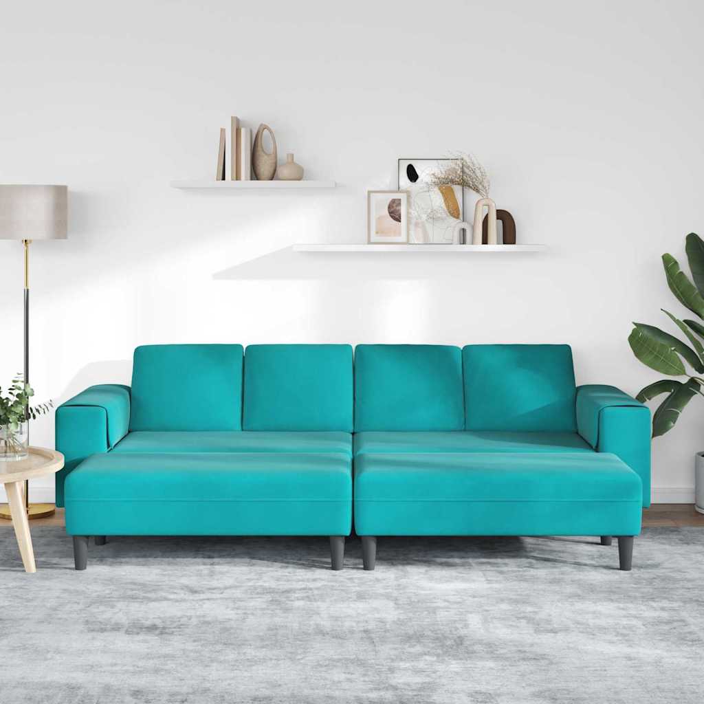 vidaXL Bankstel 3 pcs Turquoise Fluweel
