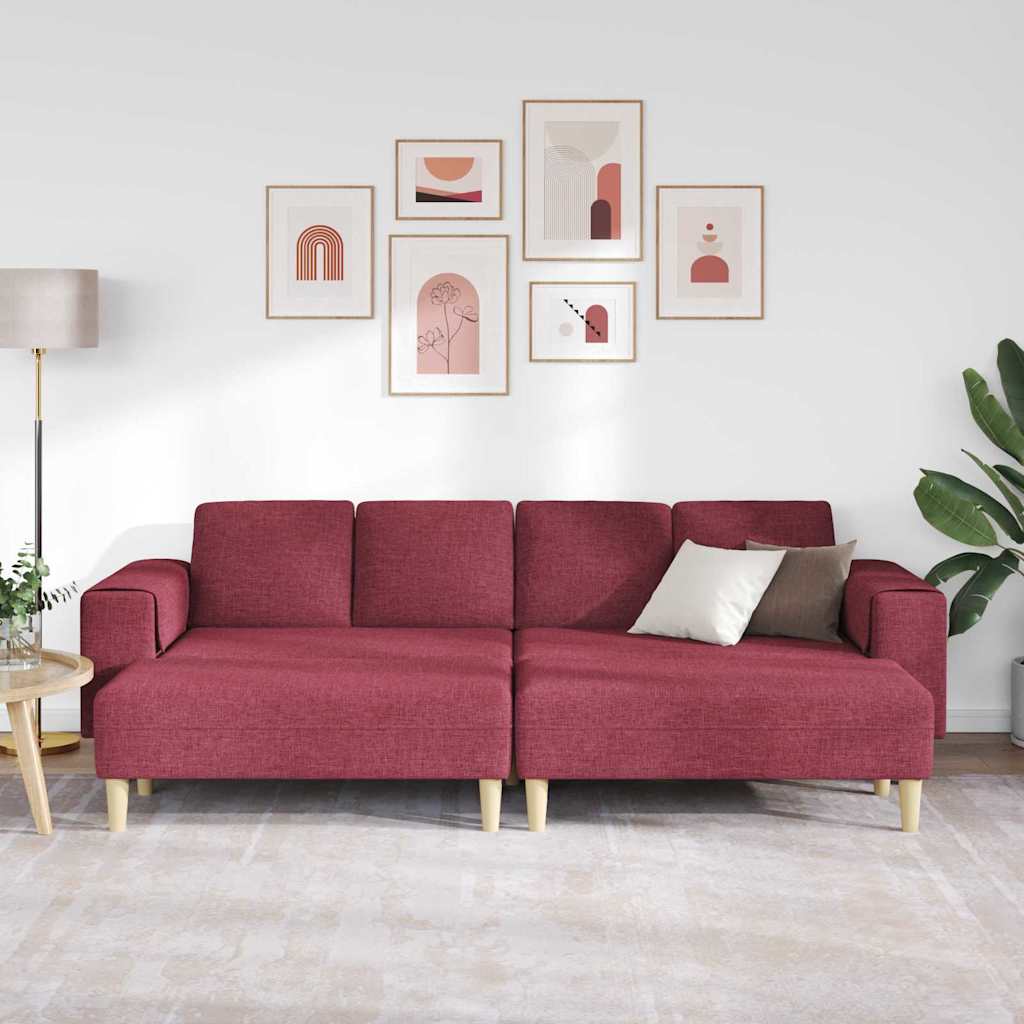 vidaXL Bankstel 3 pcs Wijnrood Stof