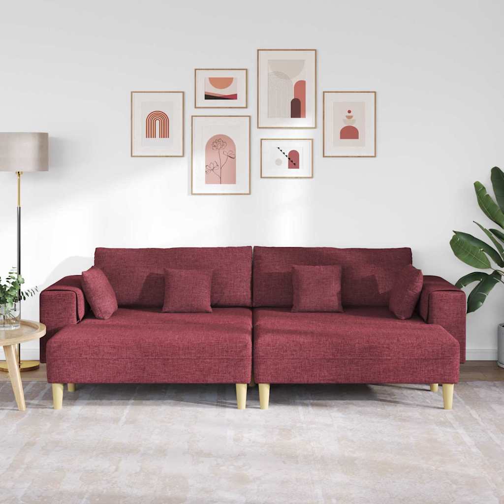 vidaXL Stoffen Bank met kussen 3 pcs Wijnrood 208 cm Stof