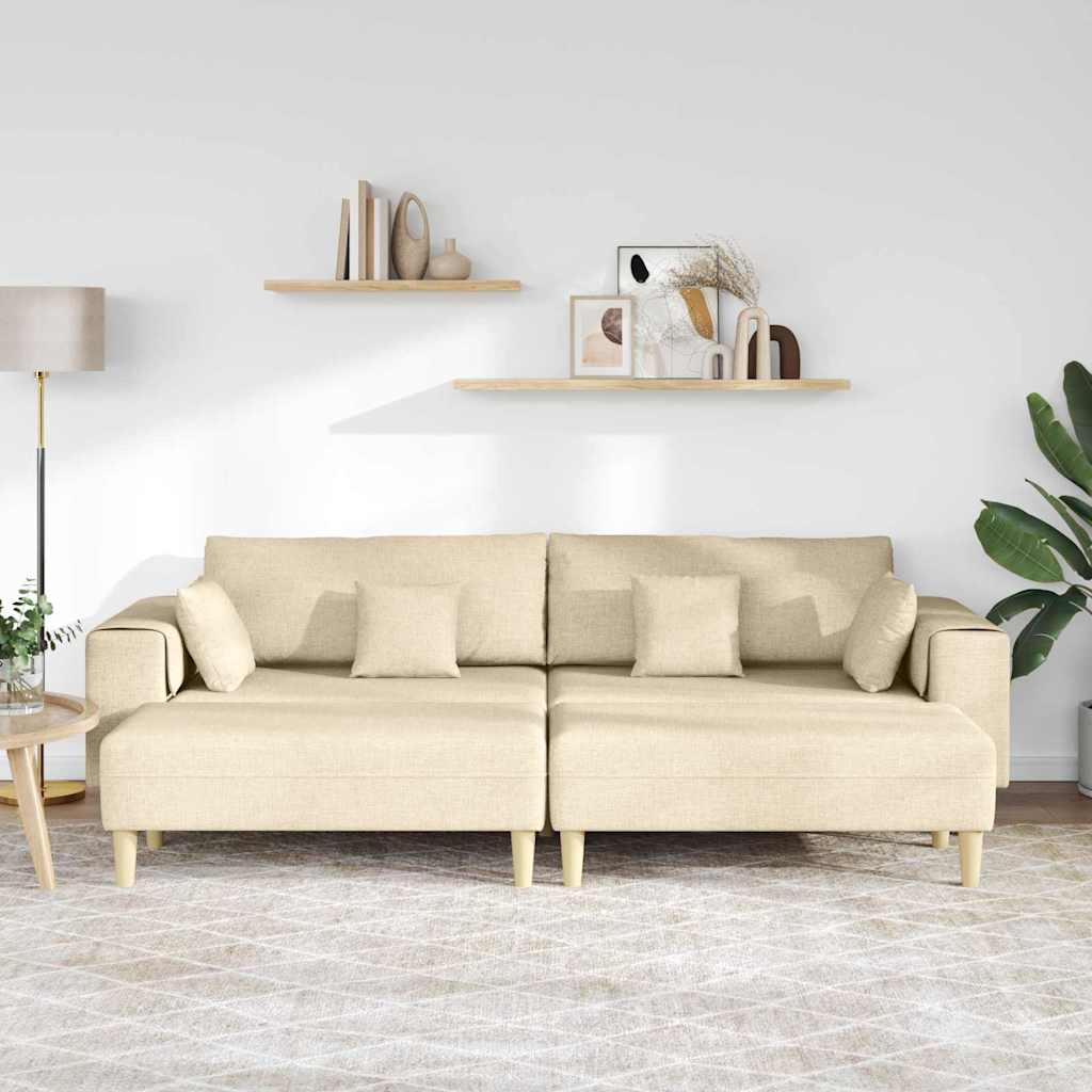 vidaXL Stoffen Bank met kussen 3 pcs Crème 208 cm Stof