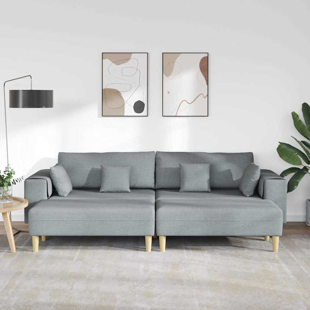 vidaXL Stoffen Bank met kussen 3 pcs Lichtgrijs 208 cm Stof