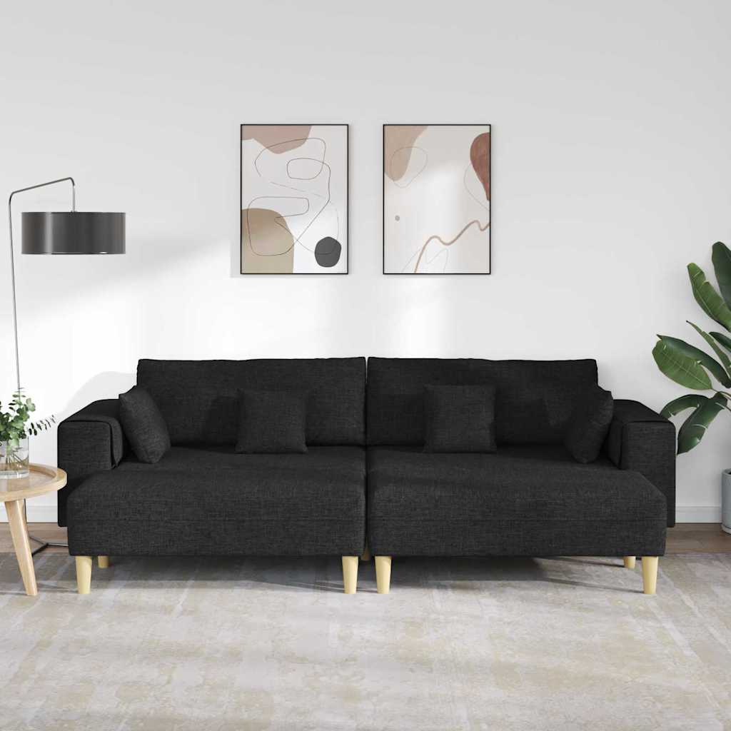 vidaXL Stoffen Bank met kussen 3 pcs Zwart 208 cm Stof