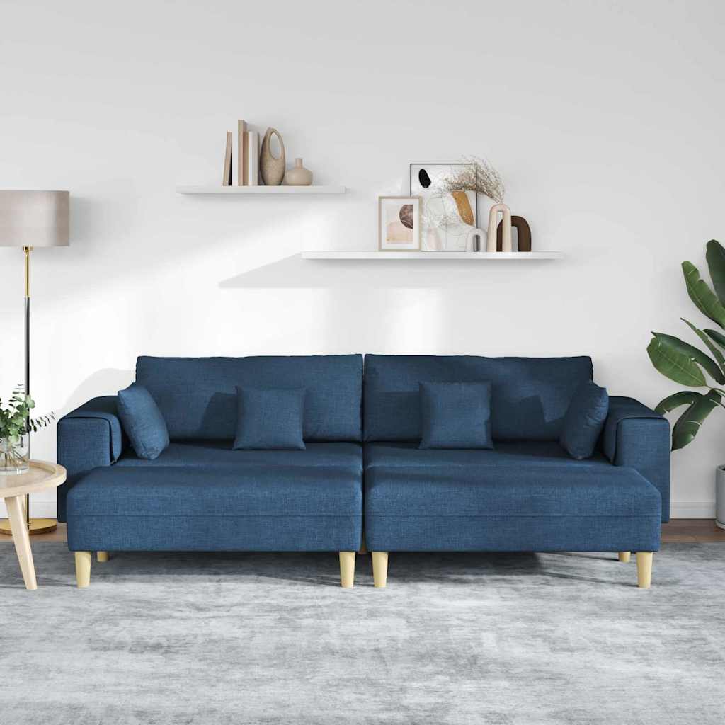 vidaXL Stoffen Bank met kussen 3 pcs Blauw 208 cm Stof