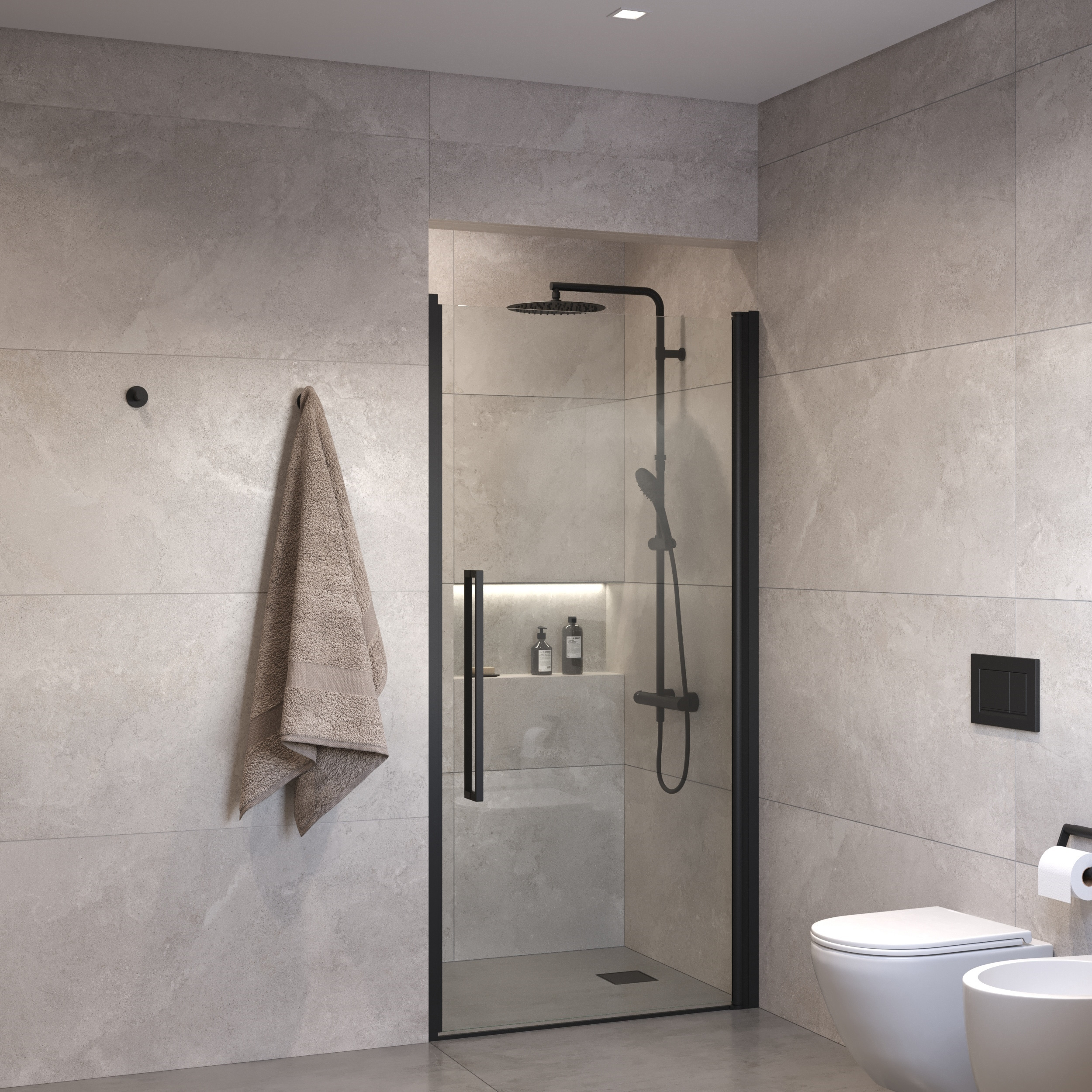Sanivo Suno Nisdeur draaideur 90 cm Mat Zwart Helder Glas 8 mm Nano