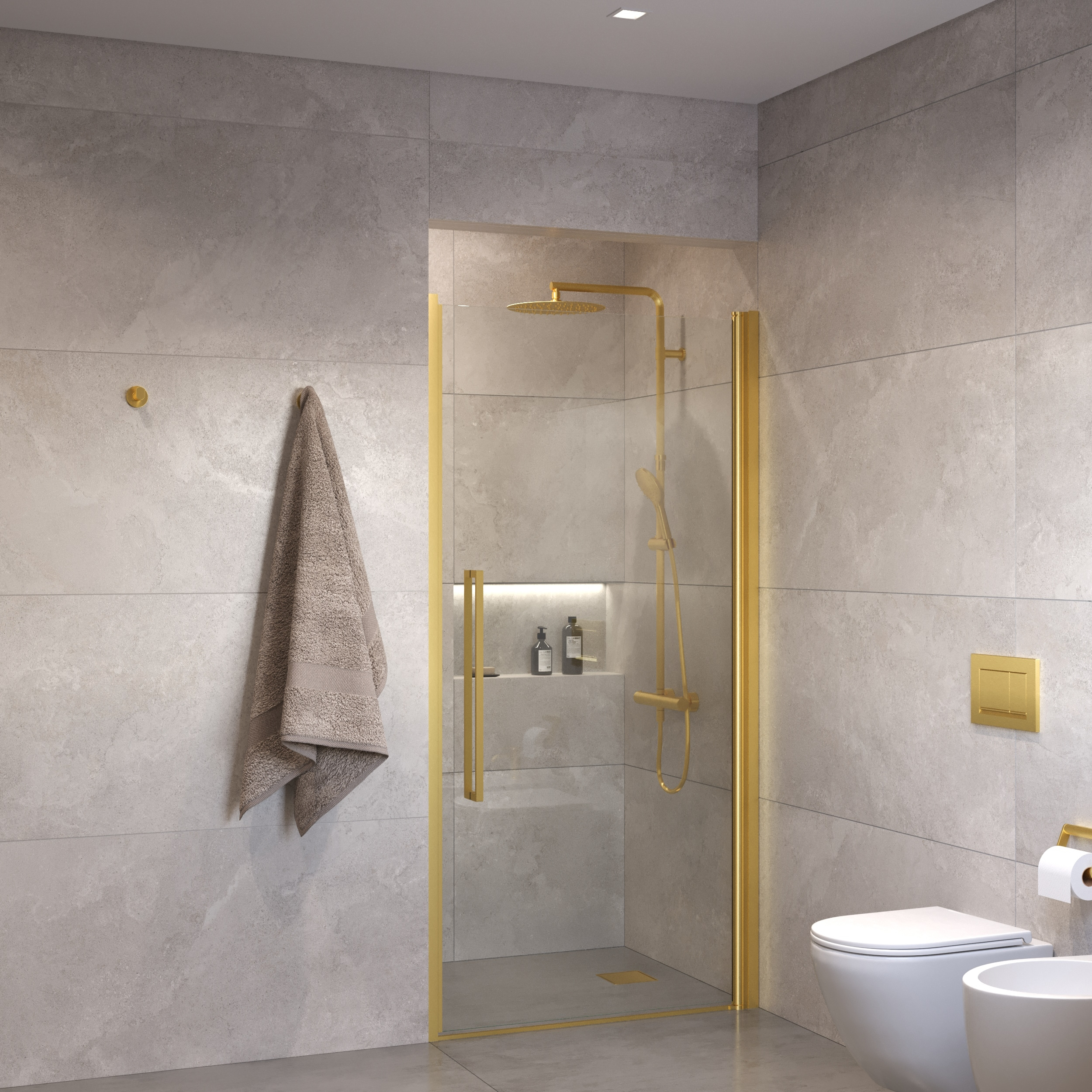 Sanivo Suno Nisdeur draaideur 70 cm Geborsteld Messing Goud Helder Glas 8 mm Nano