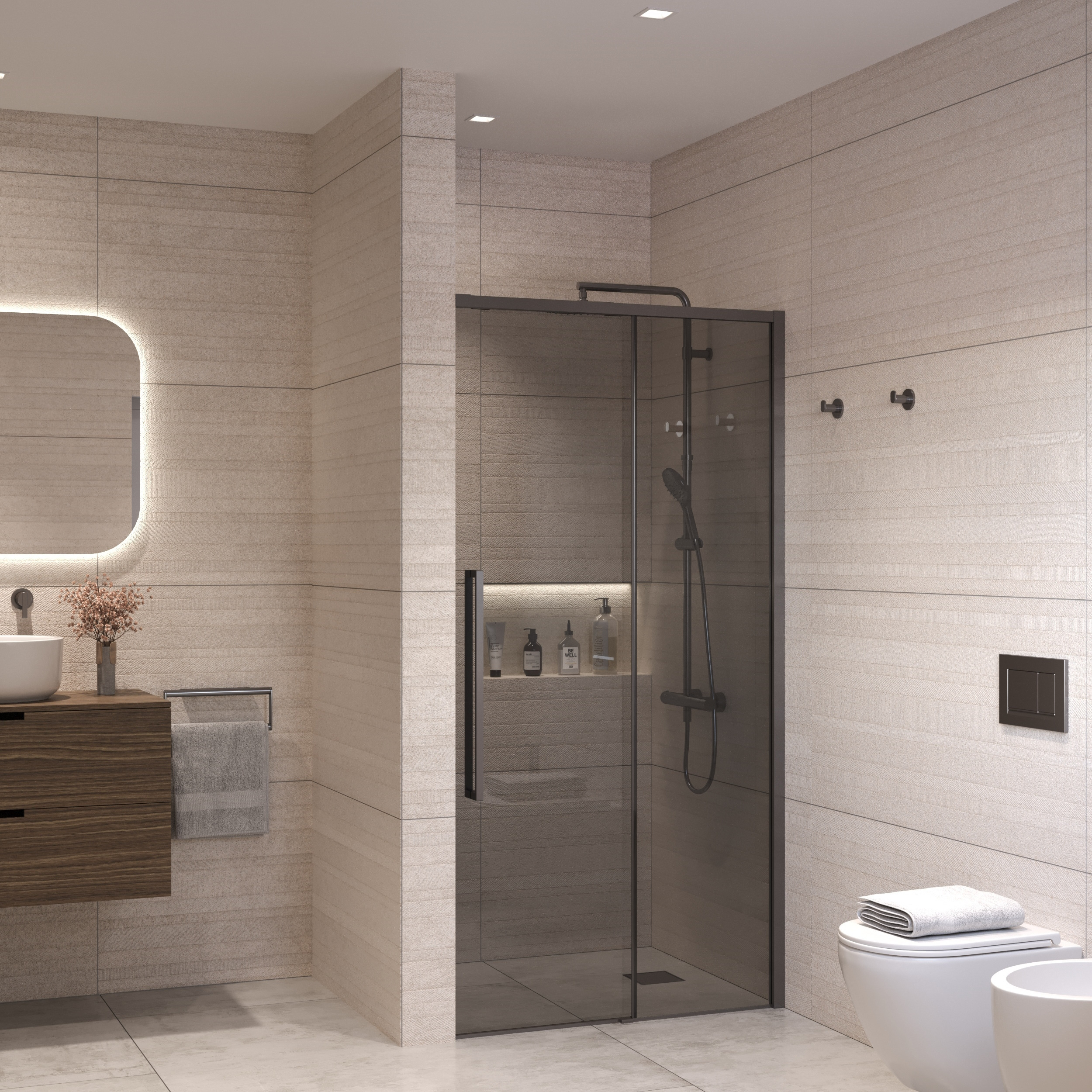 Sanivo Nisdeur  Nova Soft Close 120x200 cm Gunmetal Rookglas Nano 8 mm