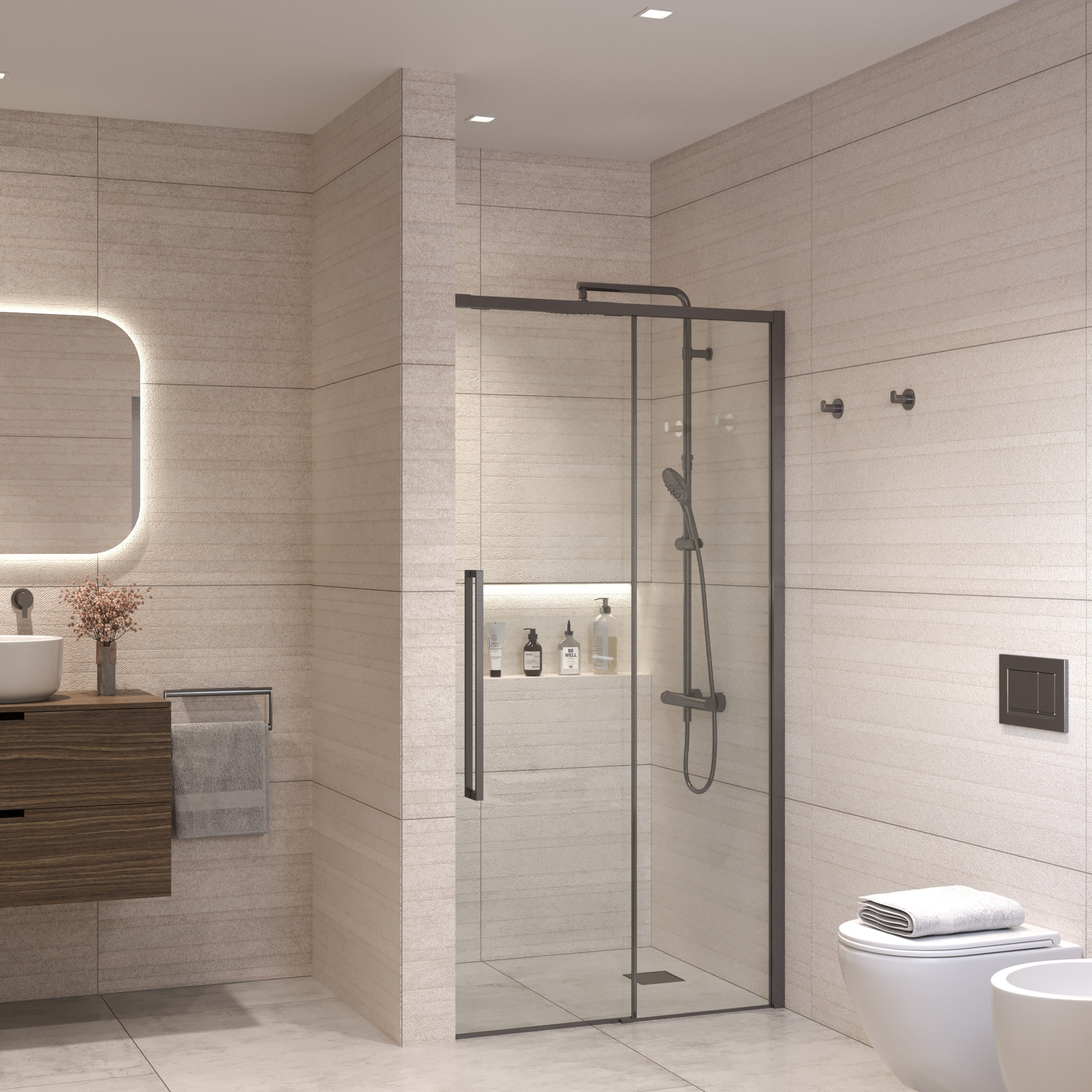 Sanivo Nisdeur  Nova Soft Close 130x200 cm Gunmetal Helder Nano 8 mm