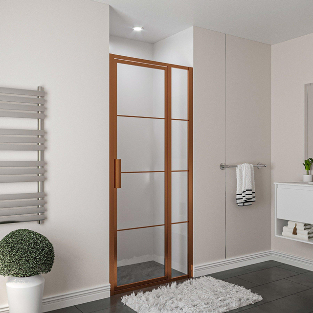 Aqua Vista Triple Draaideur met vast deel - 100x200 cm - helder glas - geborsteld koper R-BC-L100-FFF