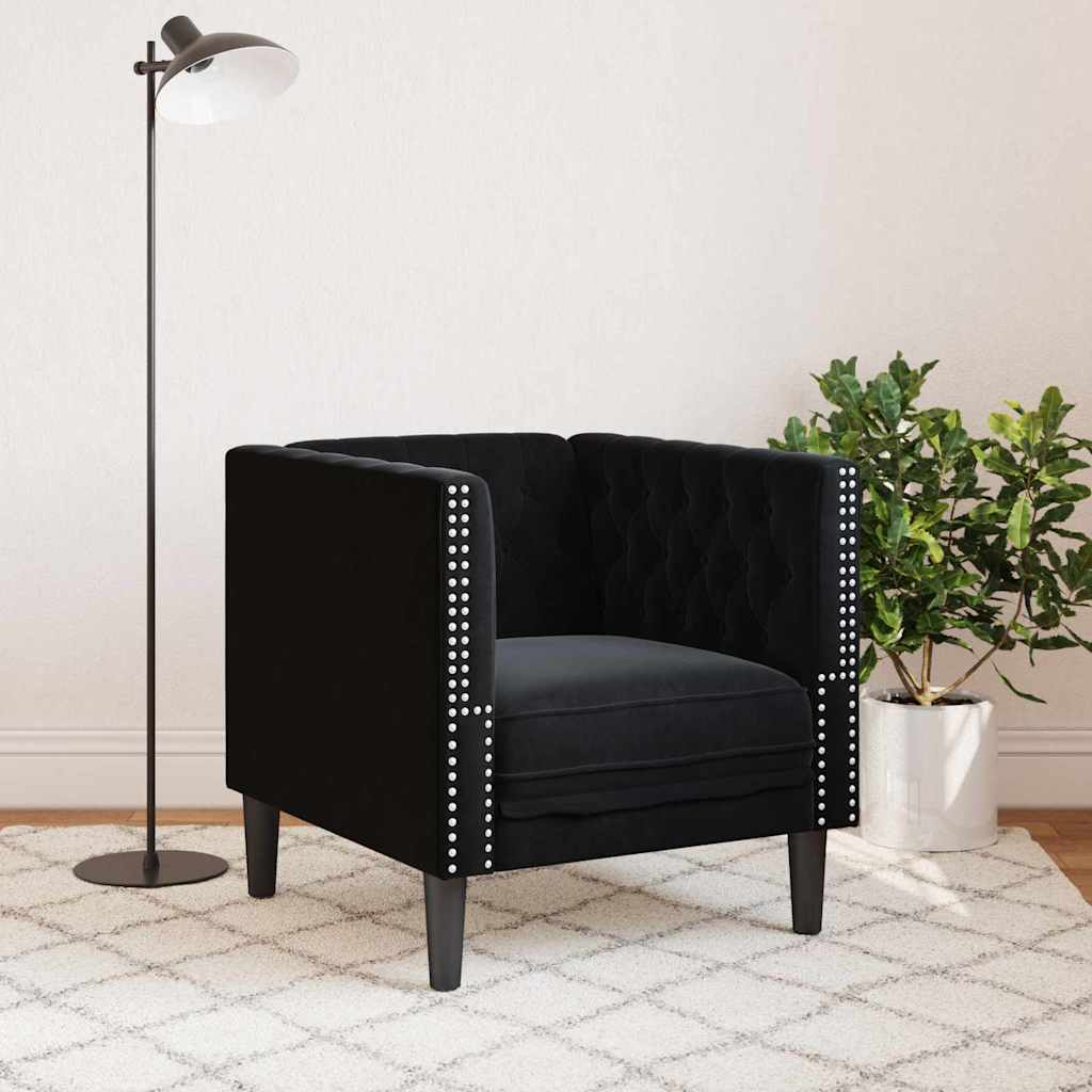 vidaXL Chesterfield Bank Stoel Zwart 71 x 74.5 x 70.5 cm Fluweel