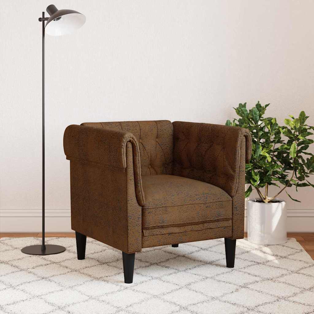 vidaXL Chesterfield Bank Stoel Geruit Bruin 78.5 x 74.5 x 74.5 cm