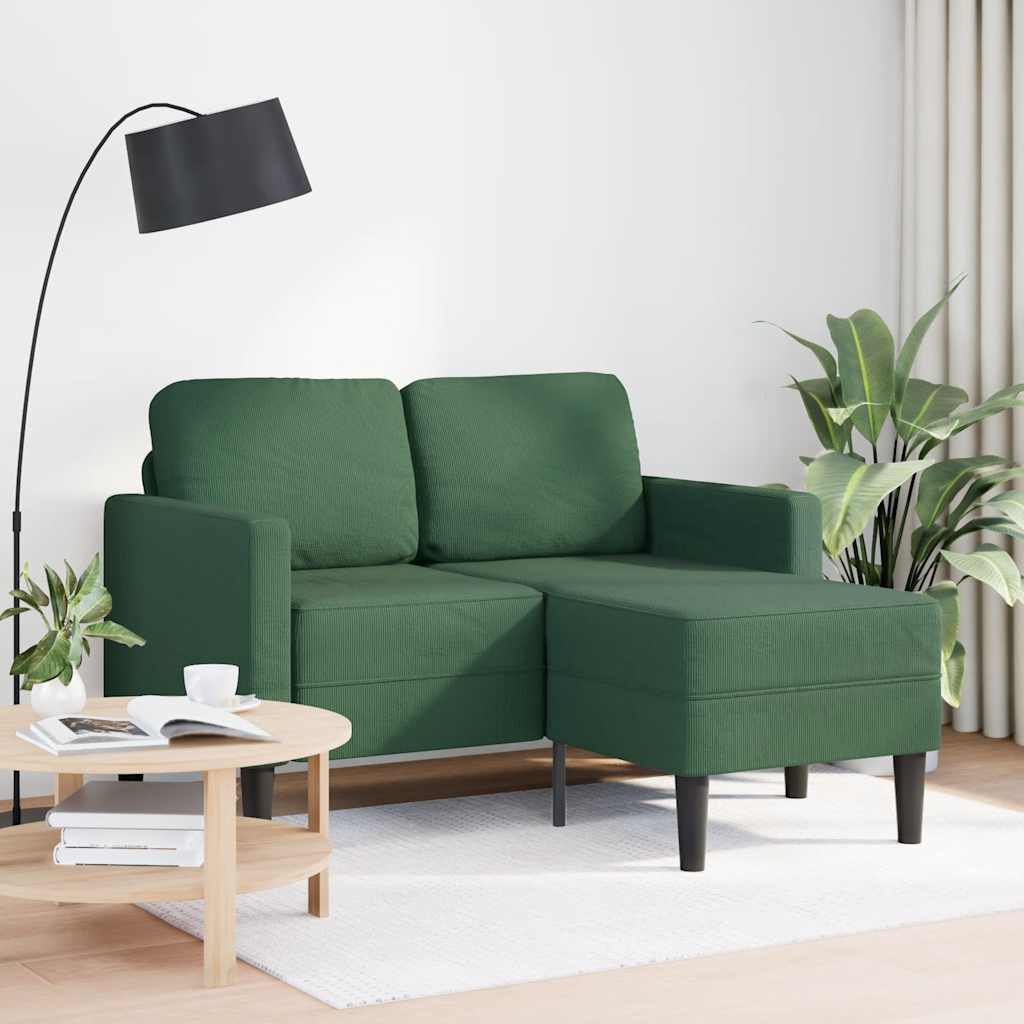 vidaXL 2-zitsbank met ligstoel L-vorm donkergroen 125 cm linnen